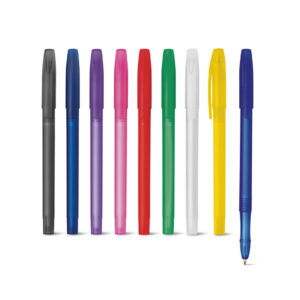 MILU FROST. Esferográfica em PP com acabamento frost e escrita em azul