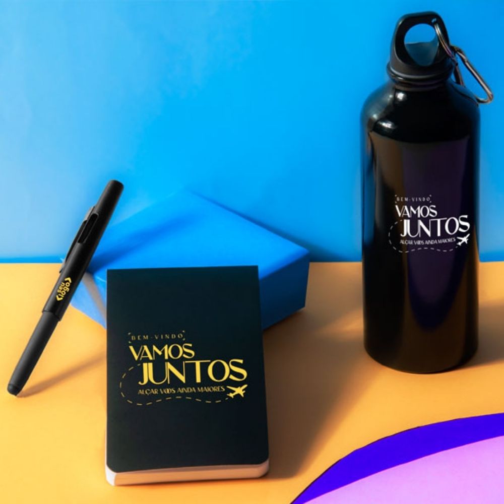 Kit Com Squeeze, Caneta E Bloco - 3 Pçs