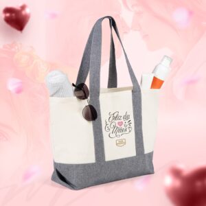 CS-06100 - Sacola Em Algodão Reciclado - Bege Natural/Melange Cinza